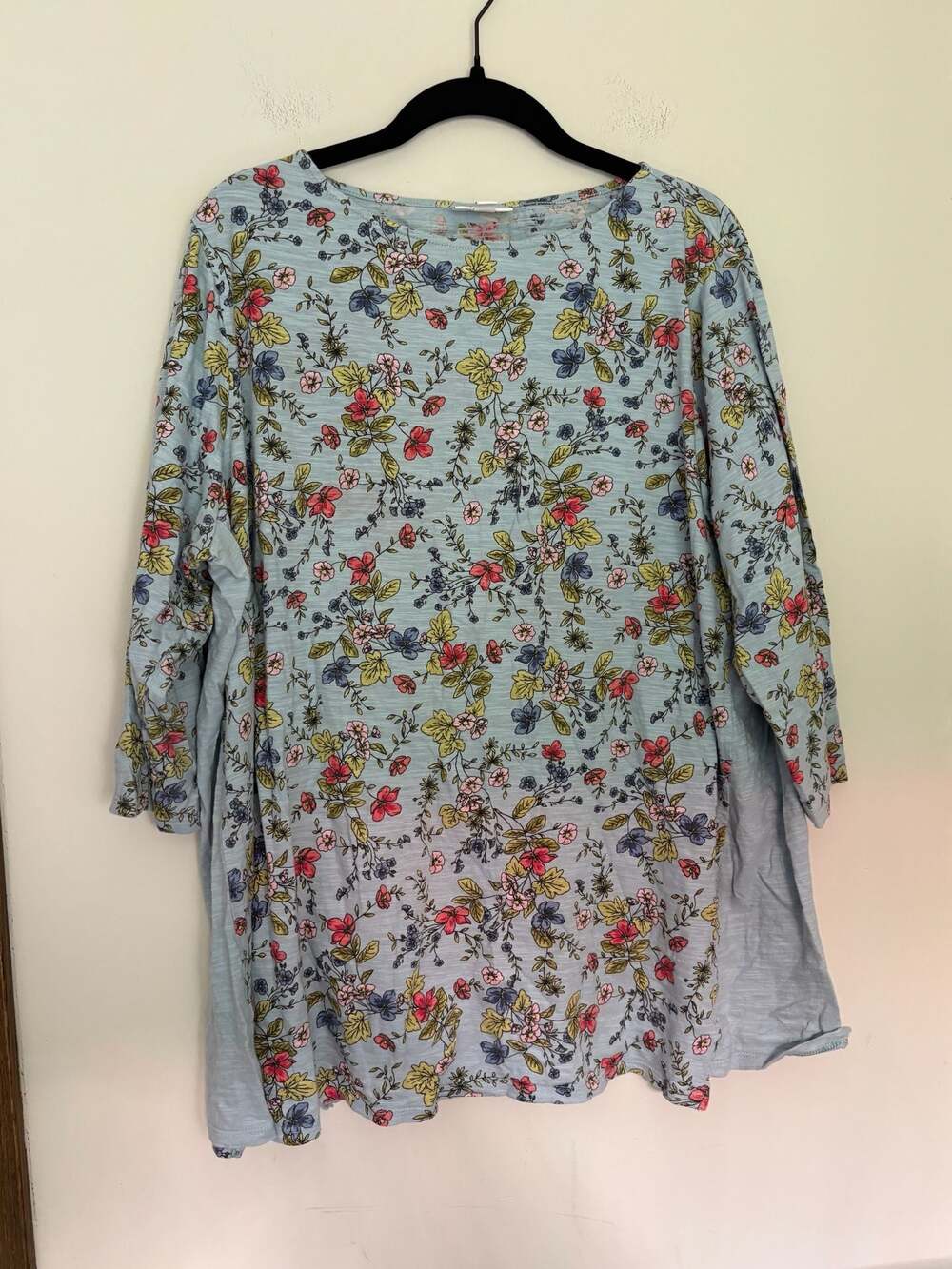 J.Jill Women's Plus Size Blue Floral Print 3/4 Sleeve Cotton Tunic 2X